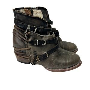 Freebird by Steven Crue Distressed Leather Moto Ankle Boots 7 Steampunk Artisan